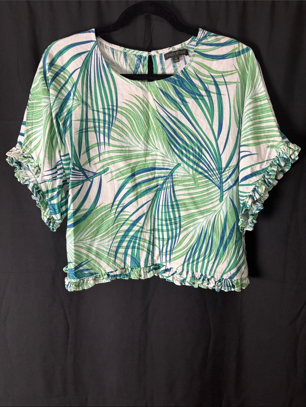 Casual Palm-Print Crop Top - Green/Blue